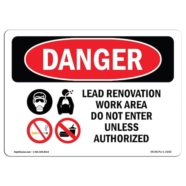 Safety Sign, OSHA Danger, 18" Height, 24" Width, Aluminum, Lead Renovation Work, Landscape